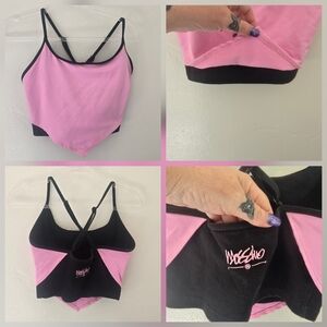 Mossimo womens small pink and black layered v front adjustable strap sport top